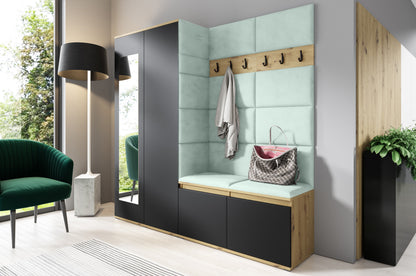 PK Emi 8 Hallway Wardrobe Artisan Oak / Black - Upholstered Panels in Various Colours