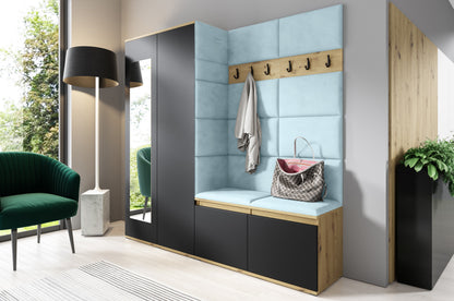 PK Emi 8 Hallway Wardrobe Artisan Oak / Black - Upholstered Panels in Various Colours