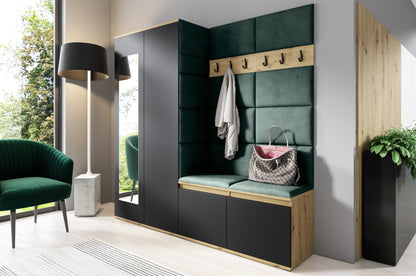 PK Emi 8 Hallway Wardrobe Artisan Oak / Black - Upholstered Panels in Various Colours