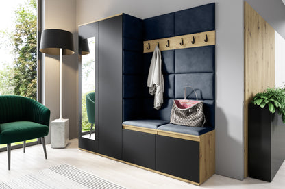 PK Emi 8 Hallway Wardrobe Artisan Oak / Black - Upholstered Panels in Various Colours