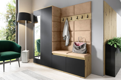 PK Emi 8 Hallway Wardrobe Artisan Oak / Black - Upholstered Panels in Various Colours