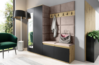 PK Emi 8 Hallway Wardrobe Artisan Oak / Black - Upholstered Panels in Various Colours