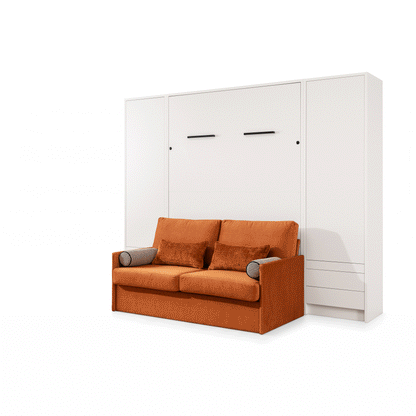 Genius Murphy Bed with Sofa White Matte 160 x 200 cm and LED Lighting