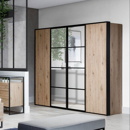 NE Glass Loft 4-Door Wardrobe with Mirrors – 214 cm