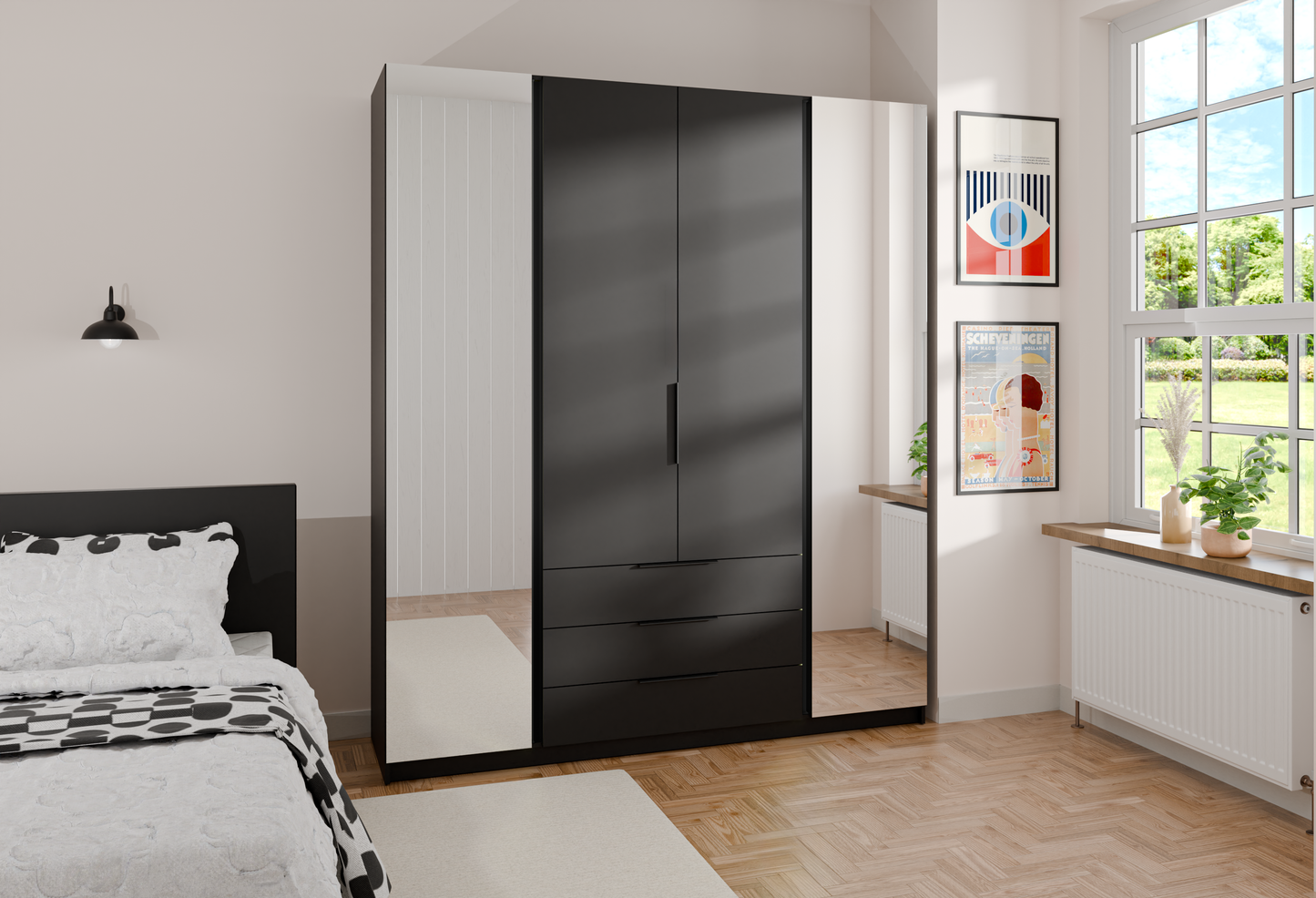 LE KAJA BL/BL 2F 3S Wardrobe with Mirror