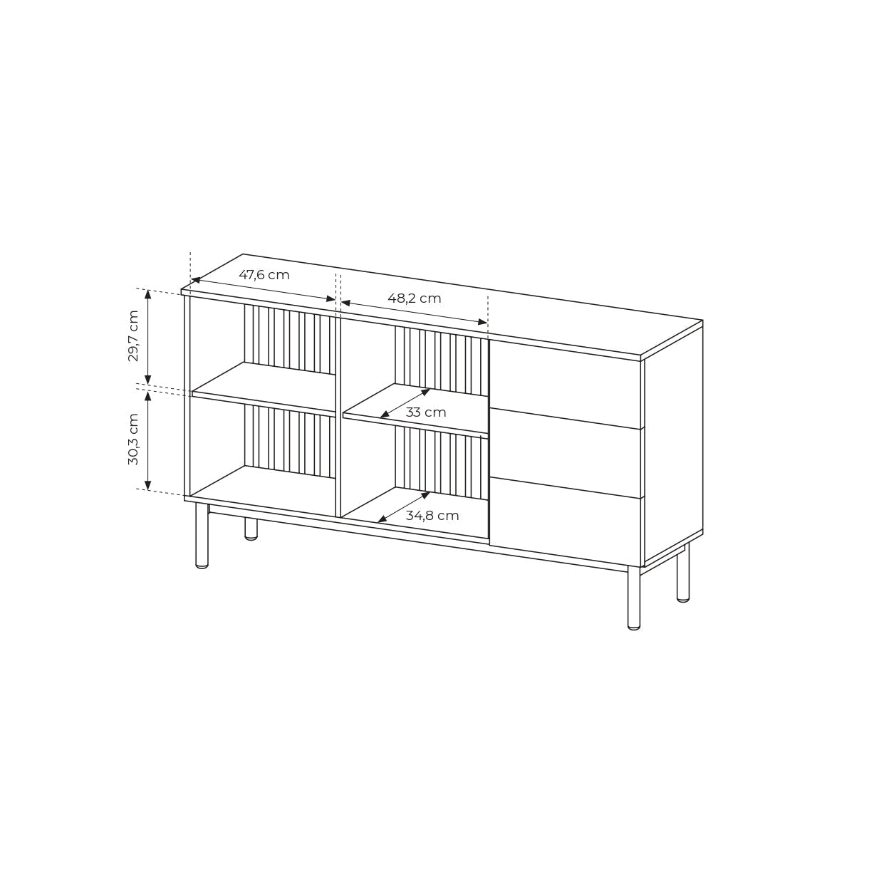 Lask Lang – Sideboard 150 cm 2 Doors 3 Drawers