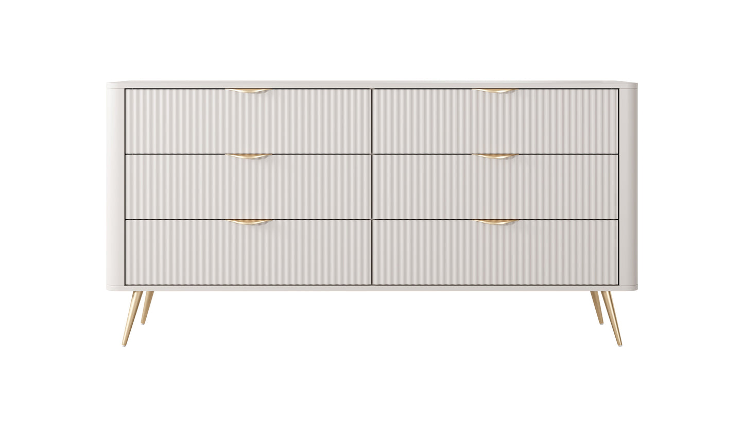 Lask Lante – Sideboard 163 cm with 6 Drawers Beige (163.2 × 81.2 × 38 cm)