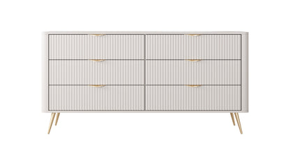 Lask Lante – Sideboard 163 cm with 6 Drawers Beige (163.2 × 81.2 × 38 cm)