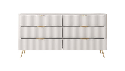 Lask Lante – Sideboard 163 cm with 6 Drawers Beige (163.2 × 81.2 × 38 cm)