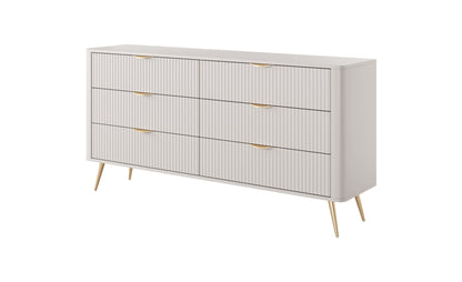 Lask Lante – Sideboard 163 cm with 6 Drawers Beige (163.2 × 81.2 × 38 cm)