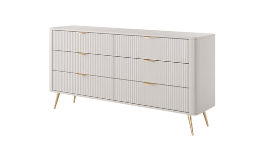 Lask Lante – Sideboard 163 cm with 6 Drawers Beige (163.2 × 81.2 × 38 cm)