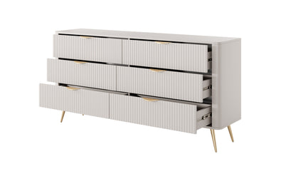Lask Lante – Sideboard 163 cm with 6 Drawers Beige (163.2 × 81.2 × 38 cm)
