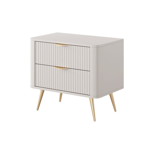 Lask Lante Beige – Bedside Table with 2 Drawers (63.2 × 55.3 × 38 cm)