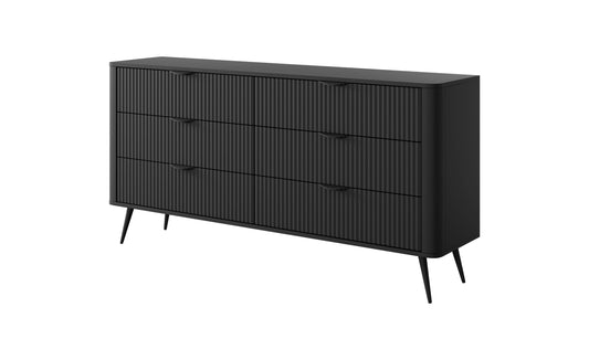 Lask Lante – Sideboard 163 cm with 6 Drawers Black (163.2 × 81.2 × 38 cm)