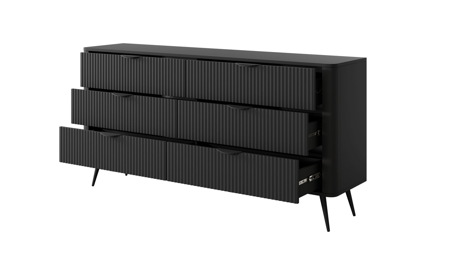 Lask Lante – Sideboard 163 cm with 6 Drawers Black (163.2 × 81.2 × 38 cm)
