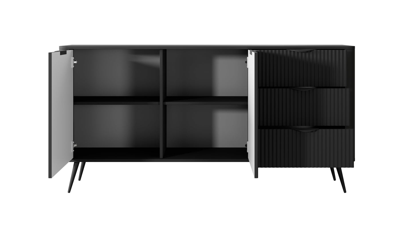 Lask Lante – Sideboard 163 cm with 2 Doors and 3 Drawers Black (163.2 × 81.2 × 38 cm)