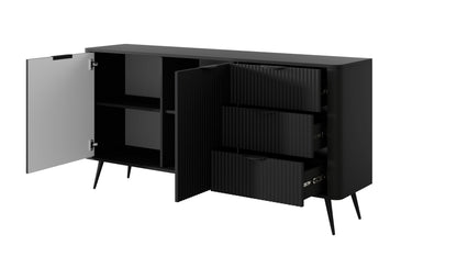 Lask Lante – Sideboard 163 cm with 2 Doors and 3 Drawers Black (163.2 × 81.2 × 38 cm)
