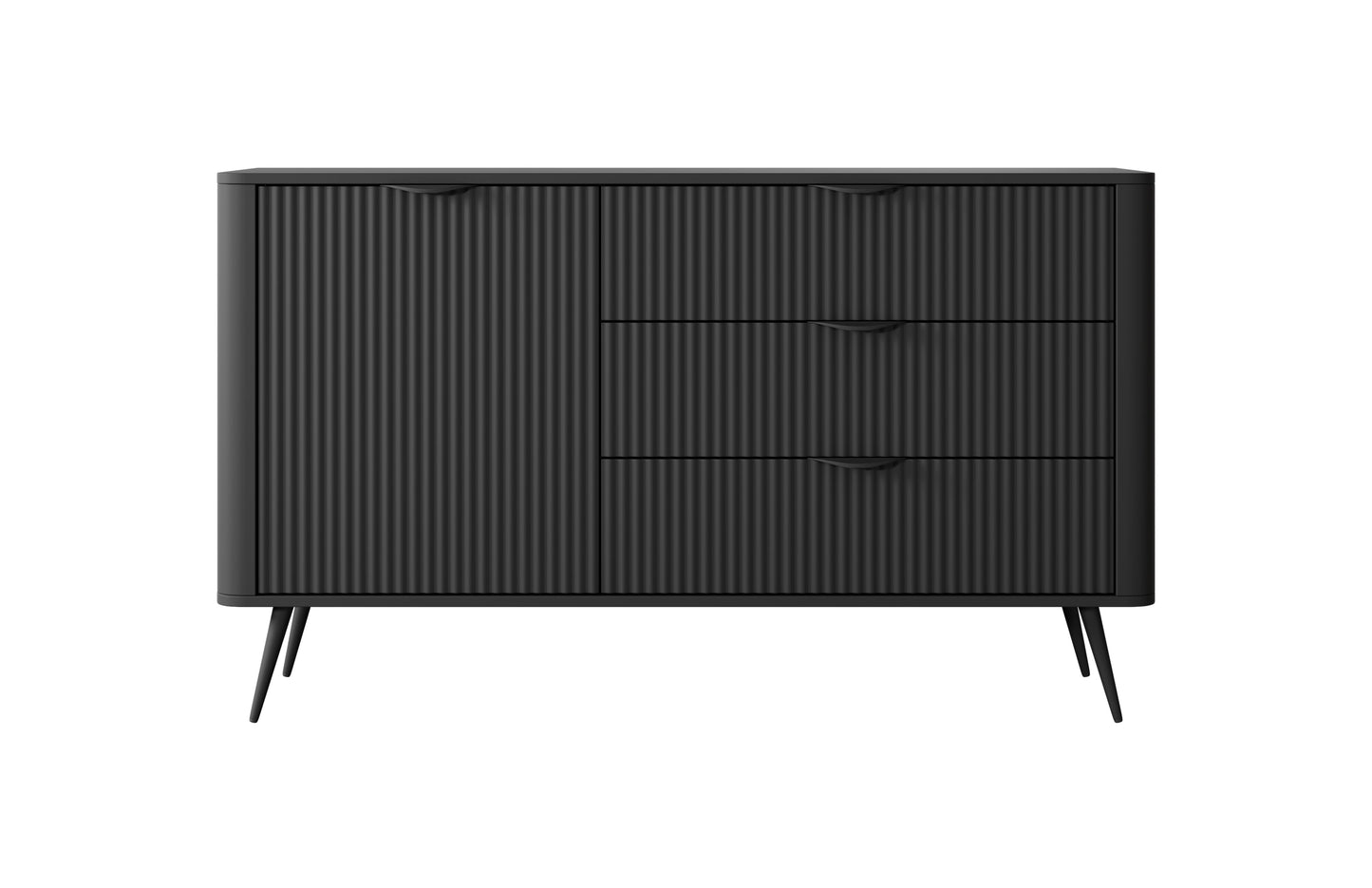 Lask Lante – Sideboard 138 cm with 3 Drawers and 1 Door Black (138.2 × 81.2 × 38 cm)