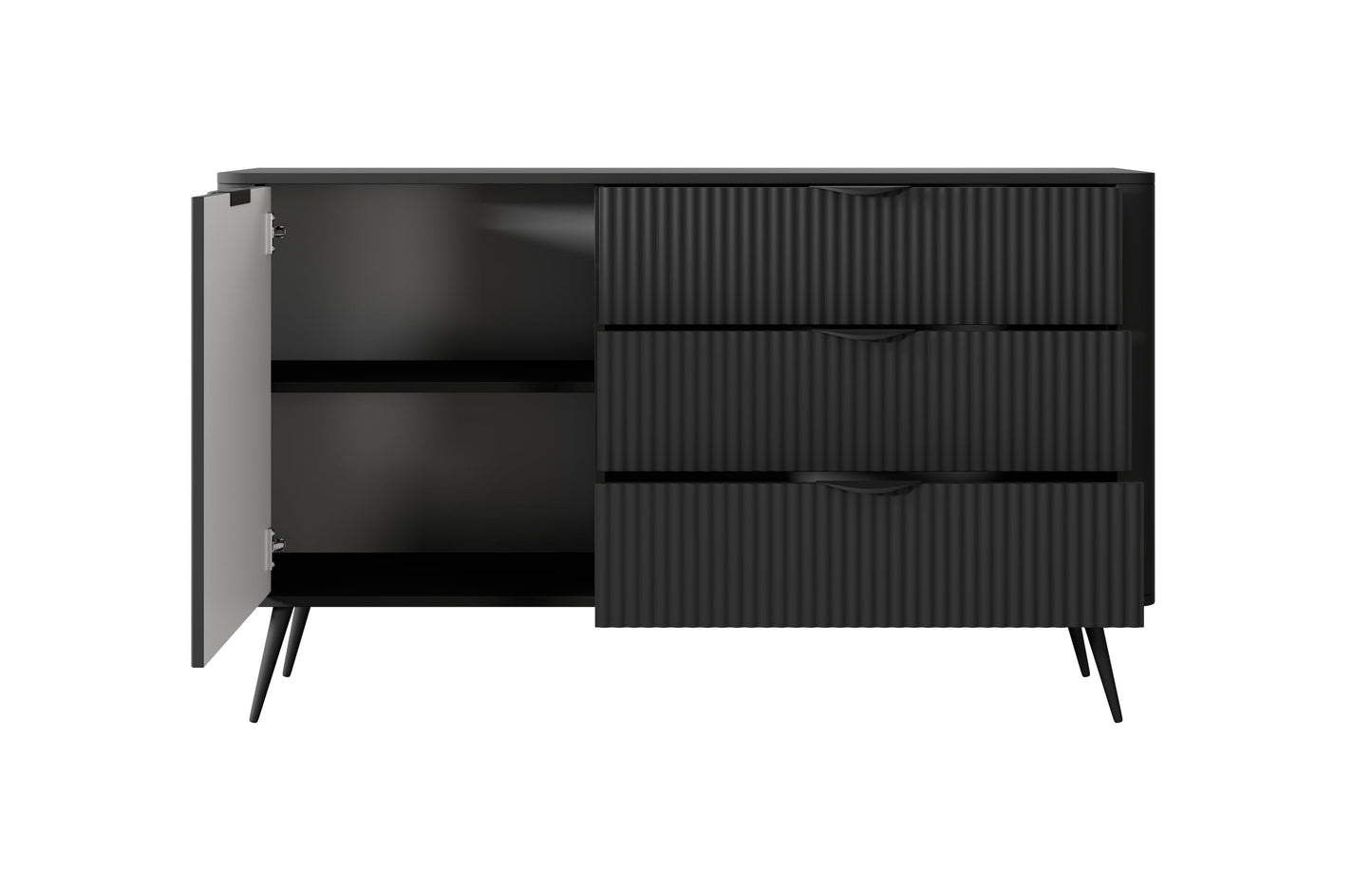 Lask Lante – Sideboard 138 cm with 3 Drawers and 1 Door Black (138.2 × 81.2 × 38 cm)