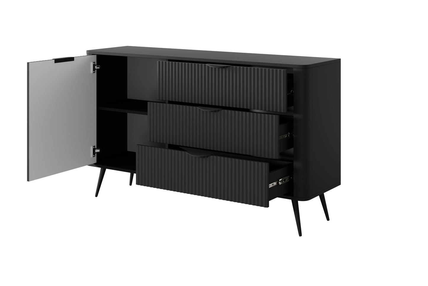 Lask Lante – Sideboard 138 cm with 3 Drawers and 1 Door Black (138.2 × 81.2 × 38 cm)