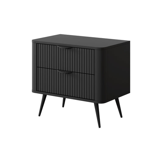 Lask Lante Black – Bedside Table with 2 Drawers (63.2 × 55.3 × 38 cm)
