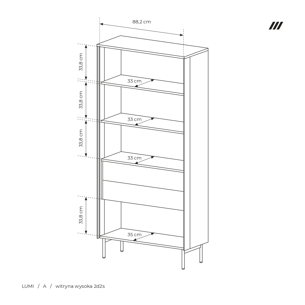 Lask LUMI 2D2S Display Cabinet with LED Lighting – 91.5 x 39.5 cm – Oak Dunin