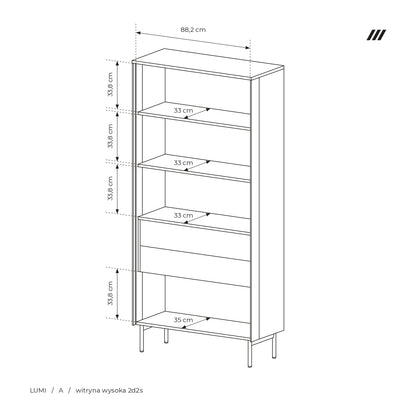 Lask LUMI 2D2S Display Cabinet with LED Lighting – 91.5 x 39.5 cm – Oak Dunin