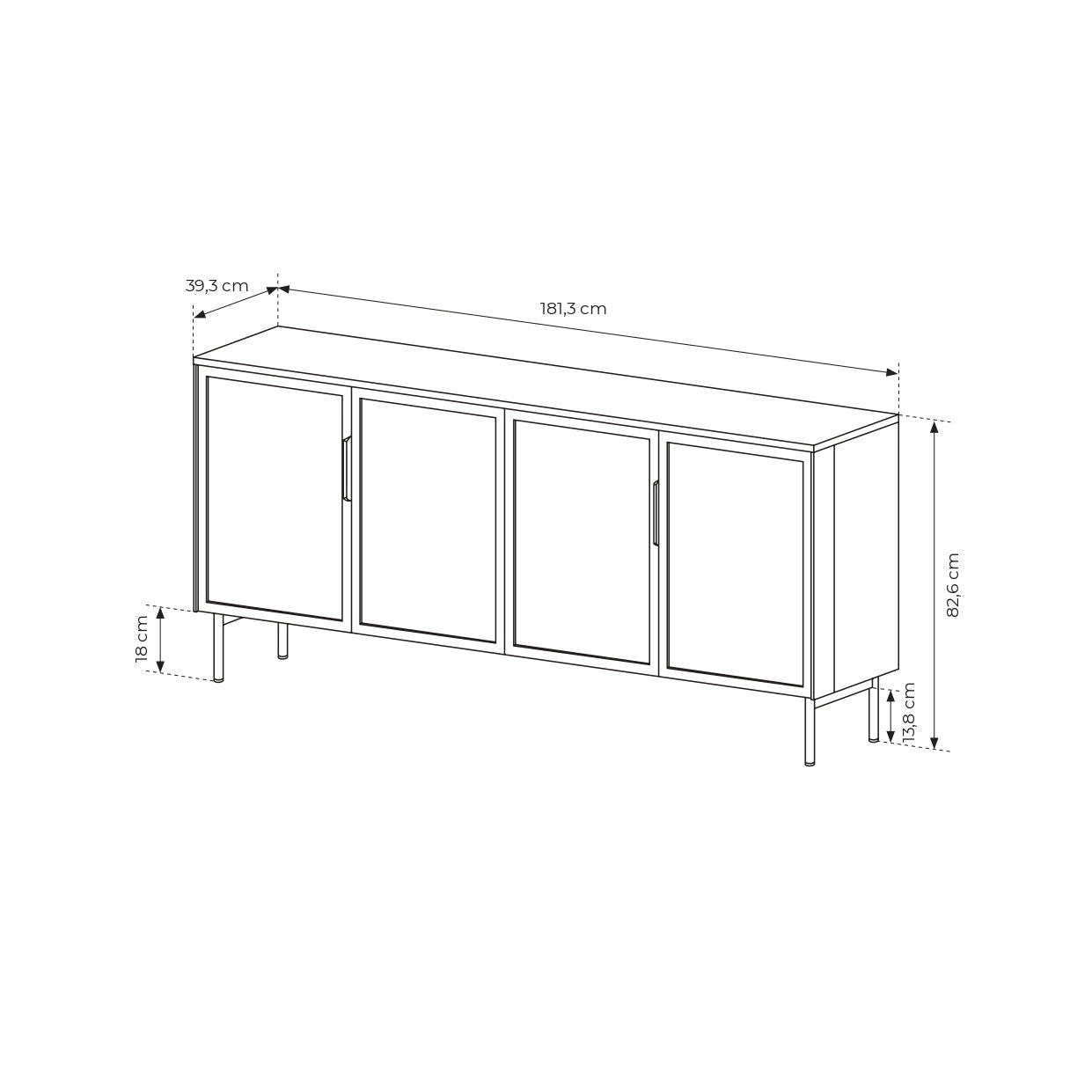 Lask LUMI 4D Sideboard with LED Lighting – 181.3 x 39.5 cm – Cashmere