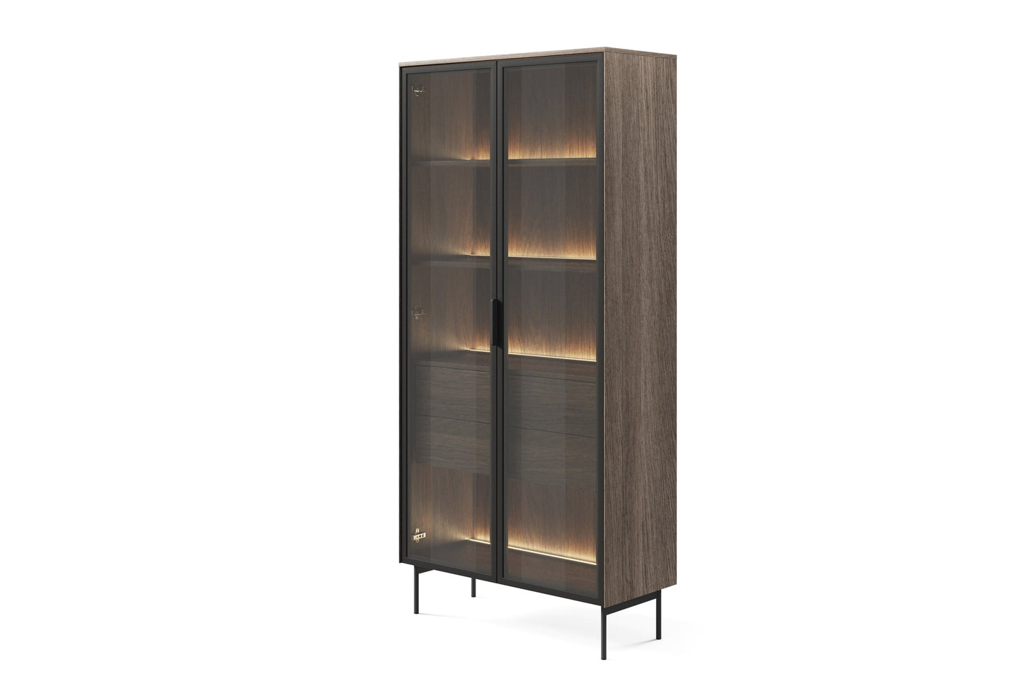 Lask LUMI 2D2S Display Cabinet with LED Lighting – 91.5 x 39.5 cm – Oak Dunin