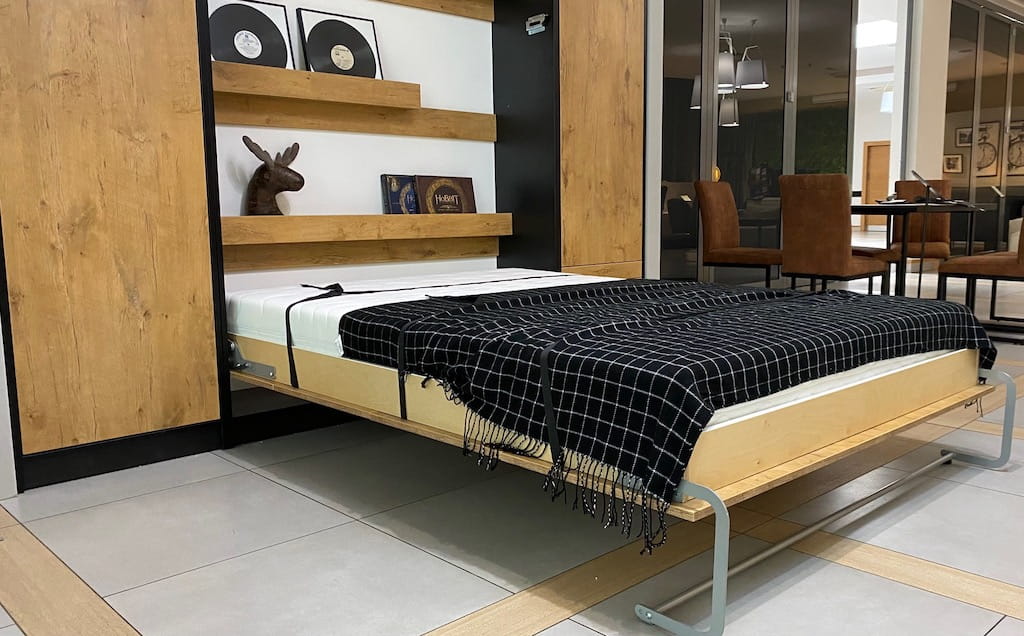 Customizable Murphy Bed Basic Vertical Furniture Set Black and Lancelot Oak 90, 120, 140 x 200 cm