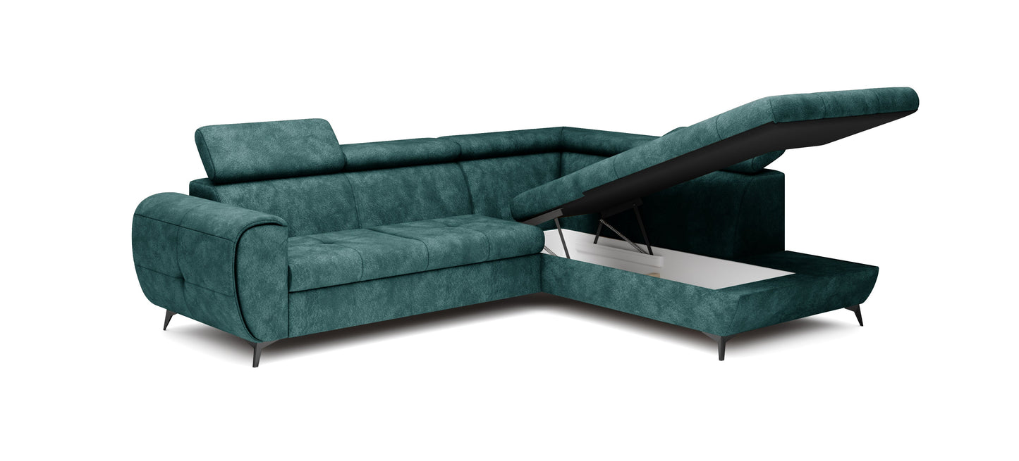 Lask MONA PIK Corner Sofa Bed with Adjustable Headrests – 260 x 217 cm – Left or Right Configuration