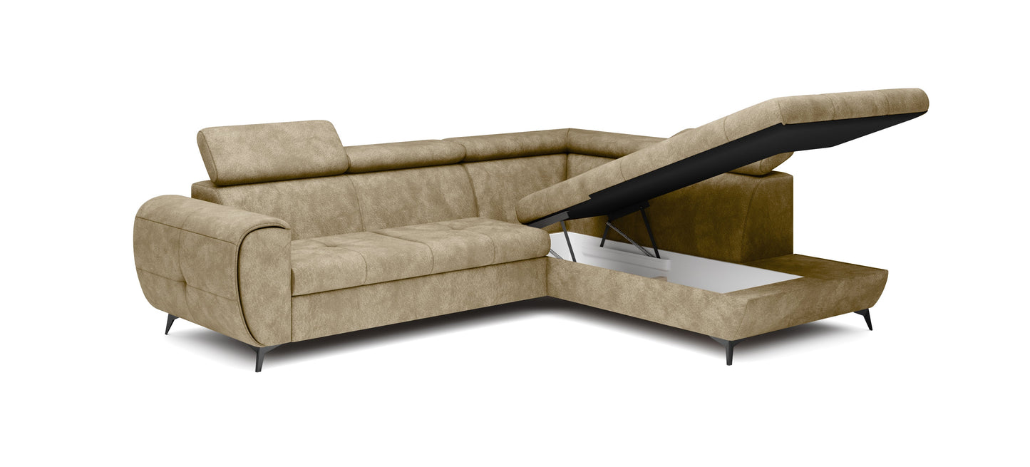 Lask MONA PIK Corner Sofa Bed with Adjustable Headrests – 260 x 217 cm – Left or Right Configuration