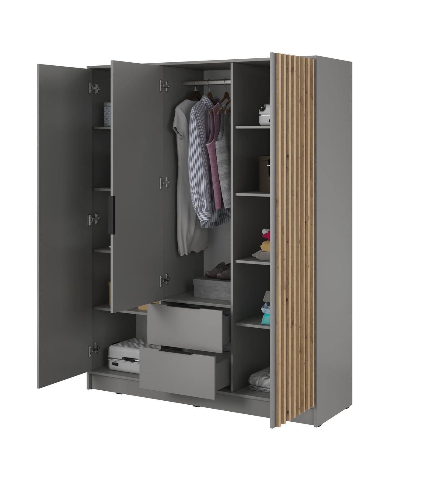 Nelly 3D Wardrobe with Mirror Grey