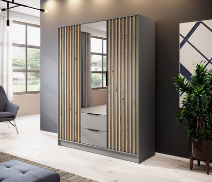 Nelly 3D Wardrobe with Mirror Grey