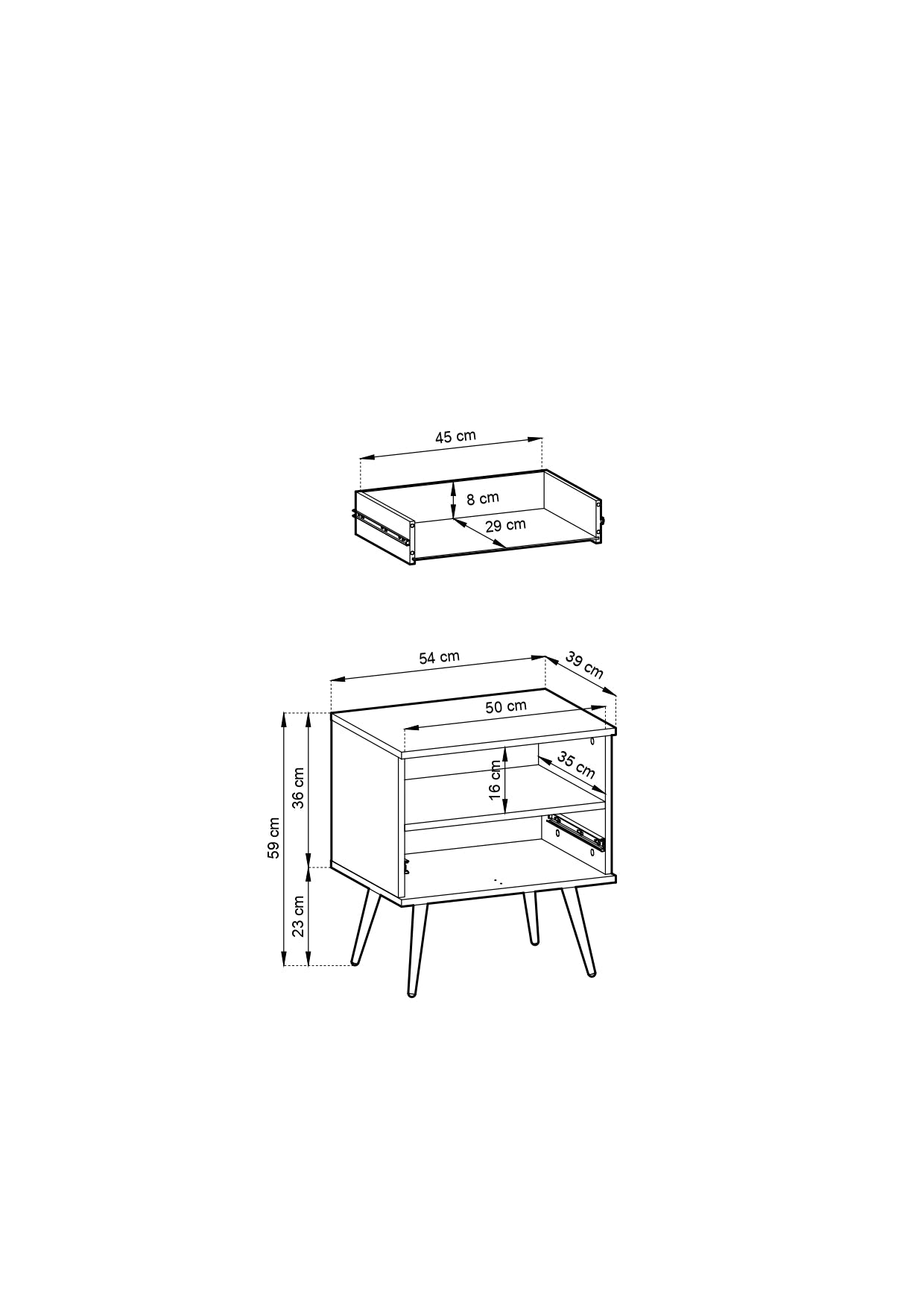 Oro S54 Nightstand in White with Gold Legs