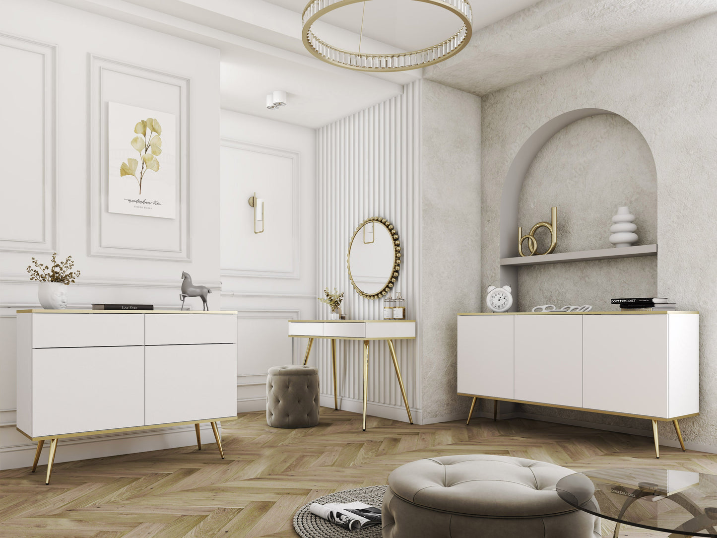 Oro K160 Sideboard White / Gold Legs