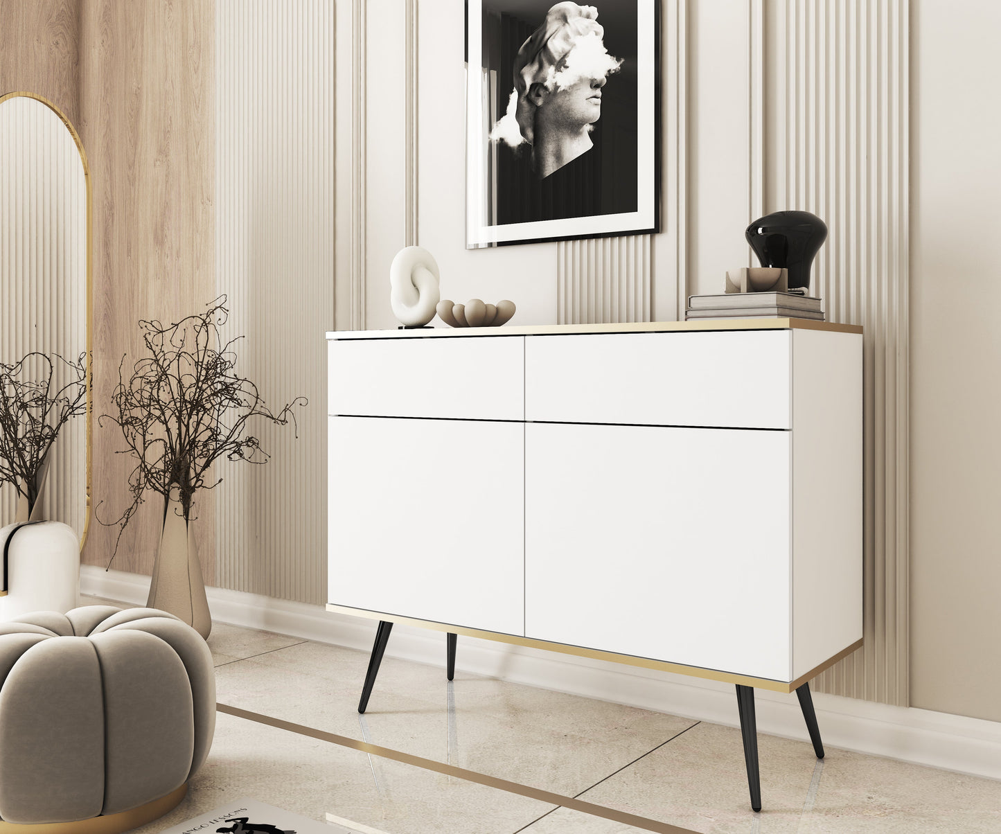 Oro KSZ107 Sideboard White / Black Legs