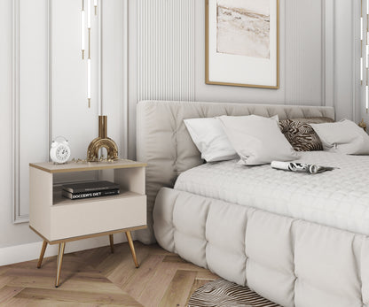 Oro S54 Nightstand in Beige with Gold Legs
