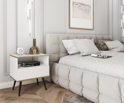 Oro S54 Nightstand in White with Black Legs