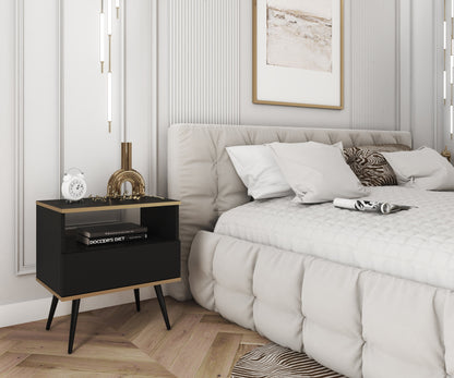 Oro S54 Nightstand in Black with Black Legs