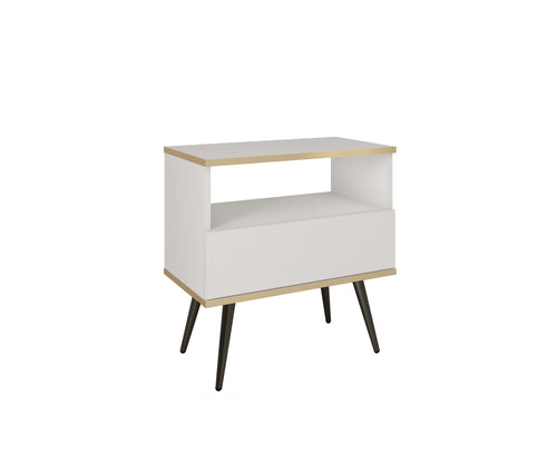 Oro S54 Nightstand in White with Black Legs