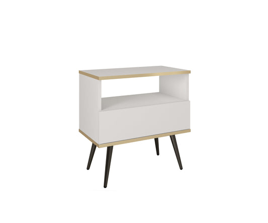 Oro S54 Nightstand in White with Black Legs