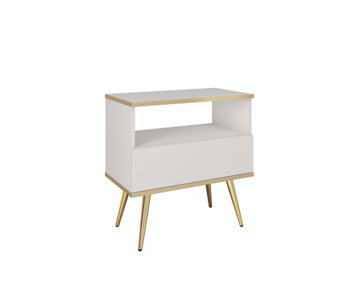 Oro S54 Nightstand in White with Gold Legs