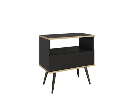 Oro S54 Nightstand in Black with Black Legs