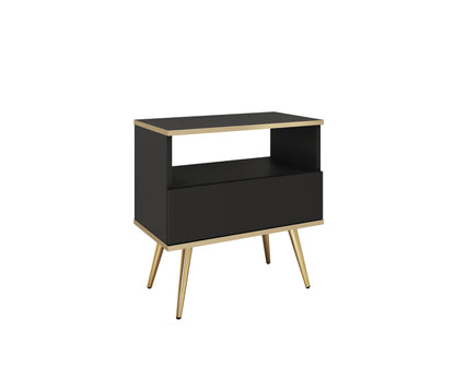 Oro S54 Nightstand in Black with Gold Legs