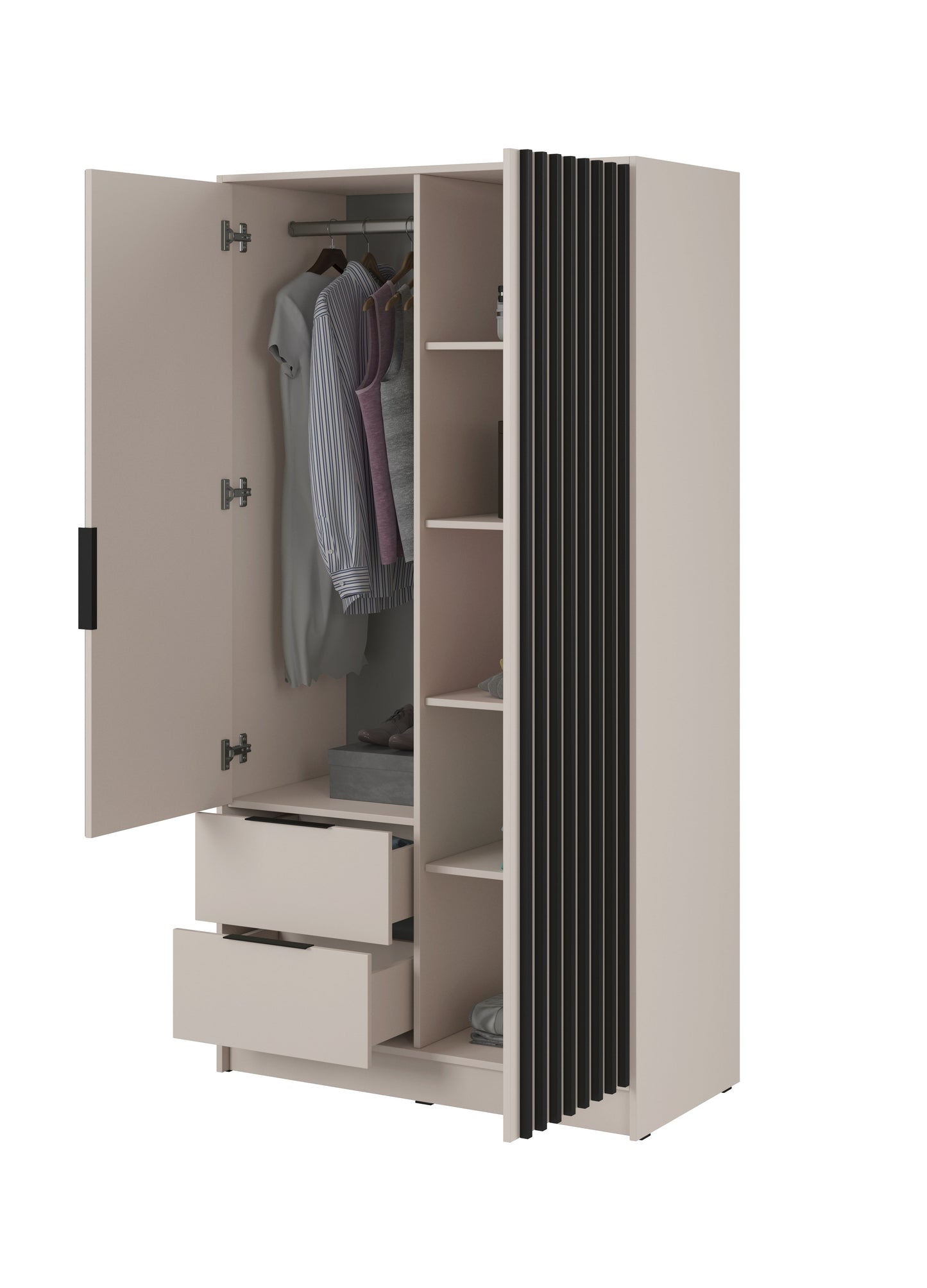 Nelly 2D Wardrobe – Cashmere/Graphite Oak 105 cm With Mirror
