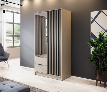 Nelly 2D Wardrobe – Cashmere/Graphite Oak 105 cm With Mirror