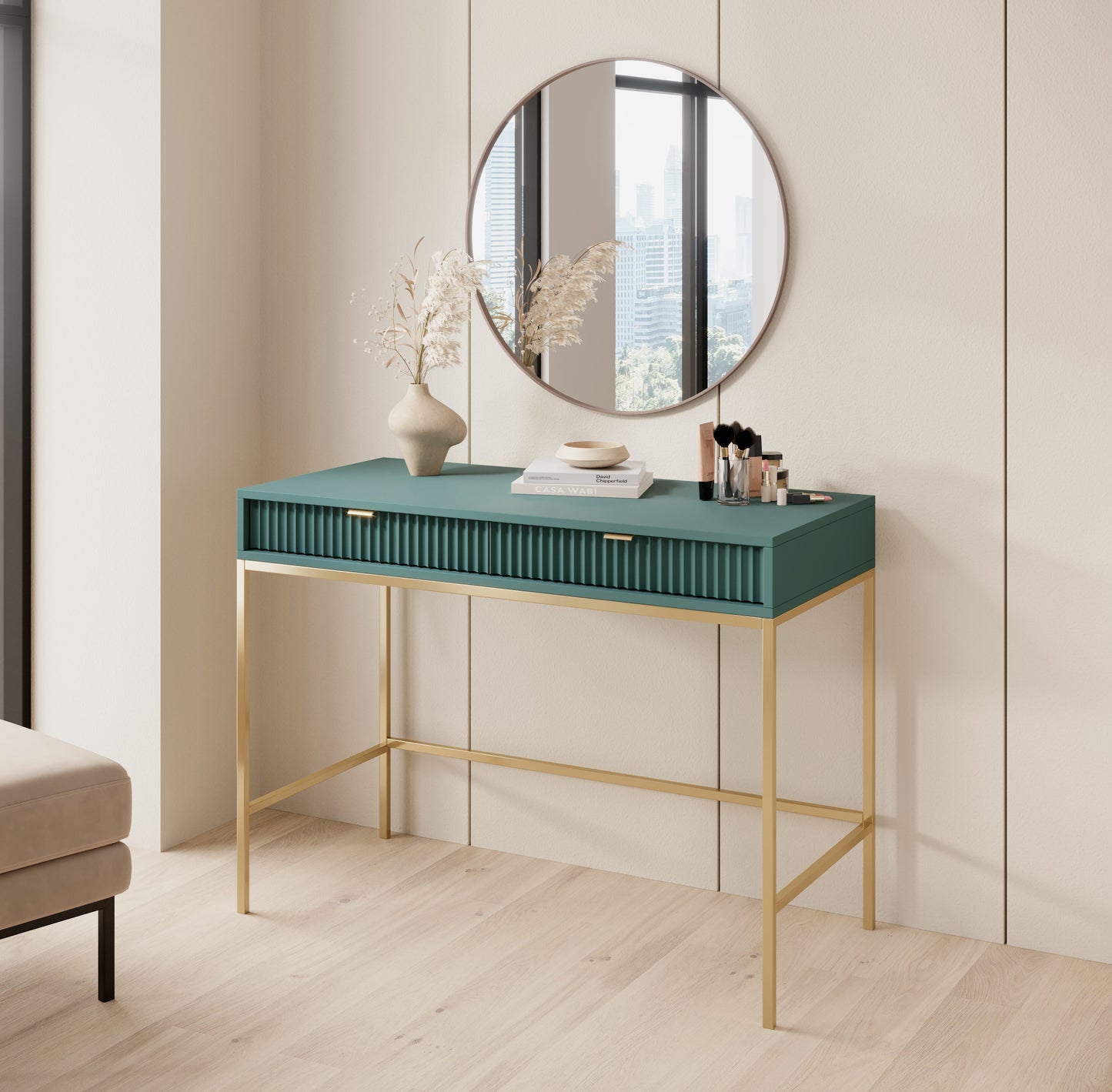 Nova Vanity Table Labrador Green - A Fusion of Modern Elegance and Practical Storage