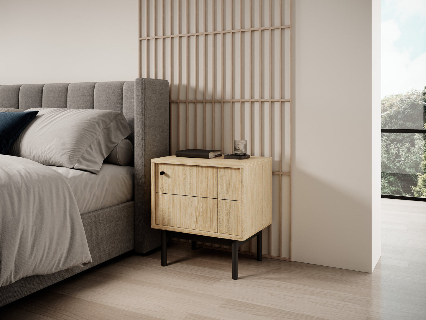 PI Japandi S54 Nightstand in Oak Linea