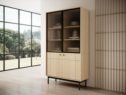 PI Japandi Bookcase with Glass Front WT104 in Oak Linea